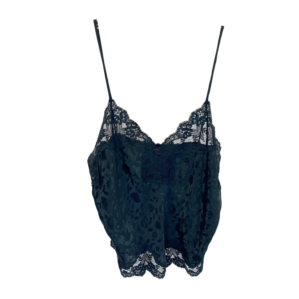 Vintage Deena Black Lace Trim Floral Camisole Top Whimsigoth Y2K Sz 36, Small